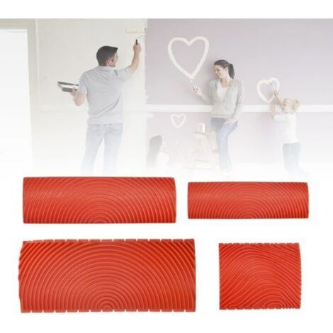 4 PCS Outil de Grain de Bois en Caoutchouc Rouleau Peinture Imitation Bois Grain de Bois pour Peinture Murale Rouleau Peinture Effet Bois pour Mur, Meuble, Porte, Cadre de Fenêtre, Rouge (1/5)
