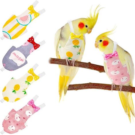 Dailygoods，Pañales para loros (4 piezas)，Pañales lavables/reutilizables para aves，Capa interior impermeable，Tirantes ajustables (1/5)