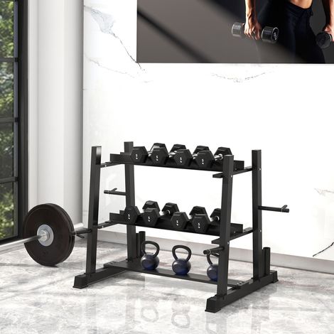 3-stufiger Hantelständer bis 200 kg, Stahl, 131 x 75 x 80 cm, schwarz HAVRYA (1/5)