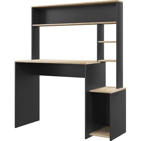 Bureau d'angle avec étagères, support PC tour, grand espace de travail, 114 x 45 x 138 cm, meuble de rangement pour ordinateur et fournitures. (1/5)