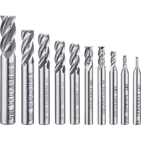Lot de 10 forets à 4 cannelures - de 0,2 à 1,2 cm - Ensemble de forets à tige droite HSS CNC pour perceuse - Ensemble d'outils pour bois,aluminium,acier et titane (1/5)