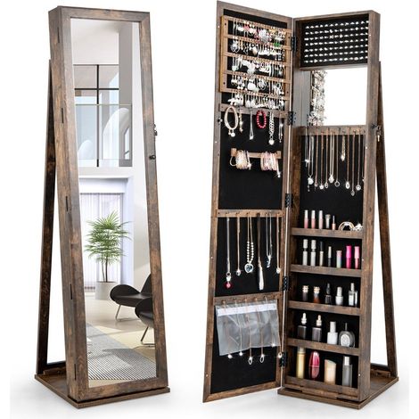 Schmuckschrank spiegelschrank mit ganzkorperspiegel und eingebauter make up spiegel braun