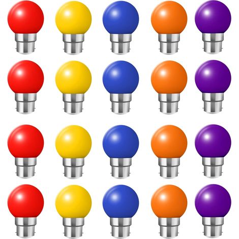 Packung mit 20 B22 2W LED-Lampen, farbige Energiesparlampen, Rot, Gelb, Blau, Grün, Lila [Energieklasse B] (1/5)