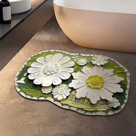 Diatomeen-Badematte, saugfähig – rutschfeste und schmutzabweisende Matte für Bad, Eingang oder WC – Ölgemälde-Stil mit mehrfarbigen goldenen Mustern – 60 x 90 cm-lsw