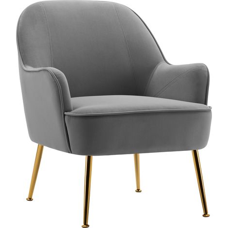 Contemporary Upholstered Comfy Armchair with Gold-Plated Feet (1/3)