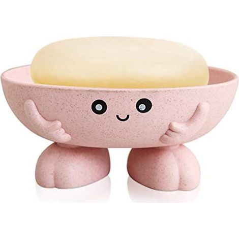 Porte-savon, joli porte-savon de dessin animé pour salle de bain et cuisine, baignoire, évier, design antidérapant, joli porte-savon (rose)