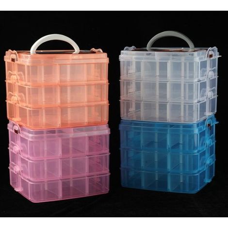 Boîte de Rangement Rose+Orange 6 Niveaux Plastique Transparent Empilable - Compartiments Réglables - Jusqu'à 36 Compartiments - Boîtes en Plastique pour Jouets, Bijoux, Perles, Loisirs, Outils (1/4)