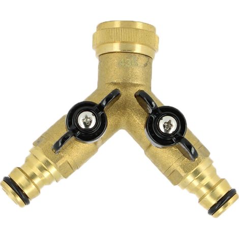 Multicuves – Raccord Y 2 voies en laiton 3/4'' – Sélecteur ON/OFF pour circuits d'arrosage – Compatible avec raccords automatiques type Gardena