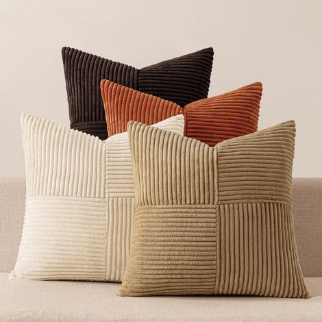 Corduroy solid color patchwork combination home decor pillowcase, cushion cover, seat cushion cover -- Maillard Orange patchwork combination -- 4545cm