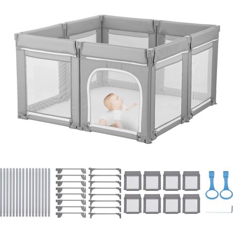 Parc Bébé Modulable Pliable, 120 x 120 cm, Parc de Jeu Enfant, Porte Zippée, Maille Respirante Douce, Barrière Jeu pour Tout-petits Apprendre à Marcher et Se Tenir Debout, Intérieur et Extérieur (1/5)