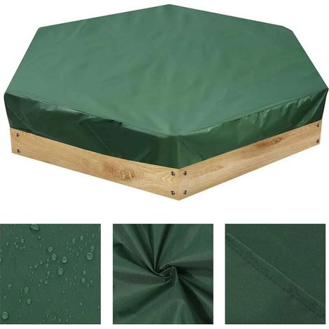 Cubierta de arenero, impermeable, a prueba de polvo, para piscina de arenero, cubierta de protección hexagonal, verde, cubierta de arenero con cordón, evita la contaminación de la arena y los juguetes (1/5)