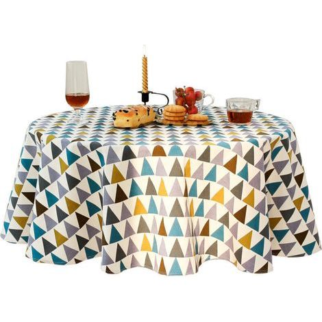 Runde Tischdecke – Baumwoll-Leinen – Durchmesser 120 cm – Minimalistischer nordischer Stil – Für Esszimmer, Küche, Garten – Wiederverwendbar, knitterfrei (1/5)