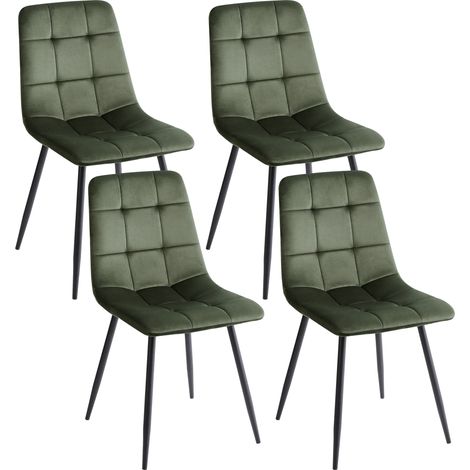 Conjunto de 4 sillas de comedor moderno patas de hierro terciopelo verde oliva Powell