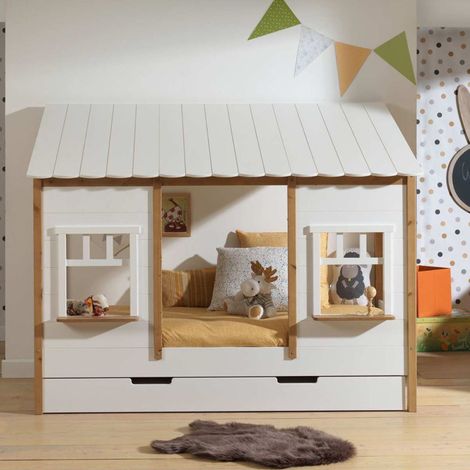 Pack - Lit Cabane Enfant & Tiroir "Housebed IV" 90x200cm Blanc (1/4)