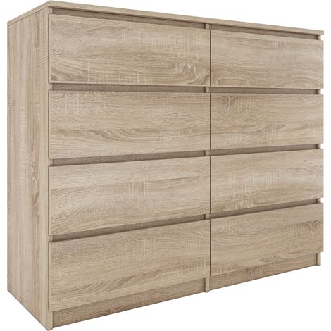 Hucoco – Commode contemporaine 40x120x97 – 8 tiroirs coulissants – Structure en panneaux de particules mélaminés – Finition aspect bois