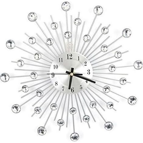 Modern 3D Crystal Wall Clock, 30cm Silver Metal with Sparkling Mirror and Rhinestones - Round Wall Decoration - Metal Digital Hand - For Housewarming, Living Room (1/5)