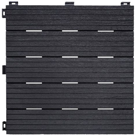 Ribimex – Dalle de terrasse grise 30x30cm lot de 6 – En caoutchouc recyclé – Système de connexion quick-click – Canaux de drainage intégrés (1/3)