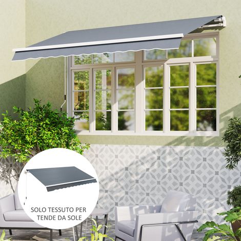 Toile de rechange grise 4x3 m en polyester anti-UV 50+ pour store banne, tende parasole retrattile.