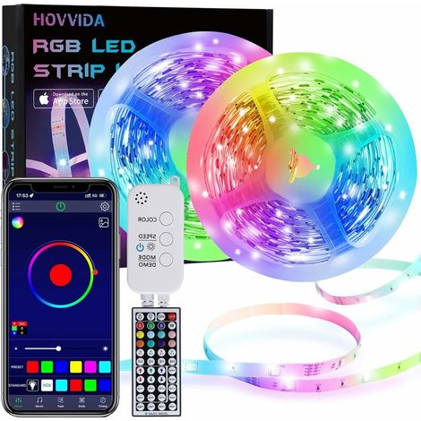 LED Strip, APP Controlled, 15M Bluetooth RGB LED Strip 12V, IR Remote and Controller, 16 Million Colors, 28 Style Modes, Timing Mode [Energy Class A+++] (1/5)
