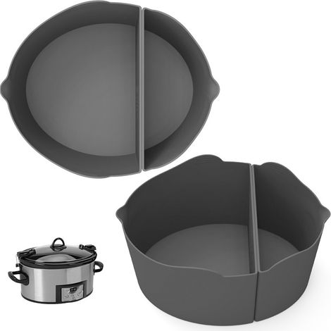 Mijoteuse Crockpot 6QT avec bec verseur et poignée, cuve intérieure 2 en 1 en silicone, grise. (1/5)