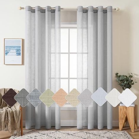 Lot de 2 Rideaux Voilages à Oeillet, Polyester Translucide, 140x160cm, pour Salon Chambre Bureau