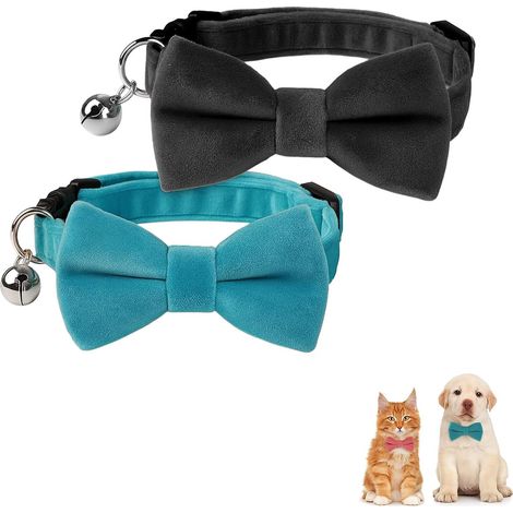 2 Pièces Collier pour Chat avec Clochette Nœud Papillon Sécurité Libération Rapide Réglable pour Animaux Chaton,Noir, Bleu,collier chat,collier chaton,noeud papillon chat (1/5)