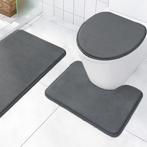 Tapis De Bain - Mousse À Mémoire De Forme - Pour Salle De Bains - Avec Couvre-Cuvette Et Tapis U - 3 Pièces (1/5)