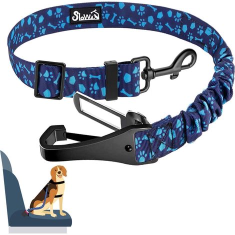 Harnais de sécurité pour chien 90cm bleu avec amortisseur élastique et attache universelle (1/5)