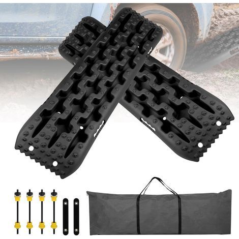 2Pcs Plaque Desensablage Tapis de Traction Tout Plaque de Désenlisement Camping Car Tapis de Traction en Plastique Accessoire Off Road Planche de Récupération pour Boue Sable Neige Noir (1/5)
