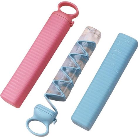 Juego de 2 piezas cubitos de hielo extraíbles, de cubitos de de plástico alimentario, portátil cubitos de doméstico, fácil de extraer, Azul, rosa (1/5)