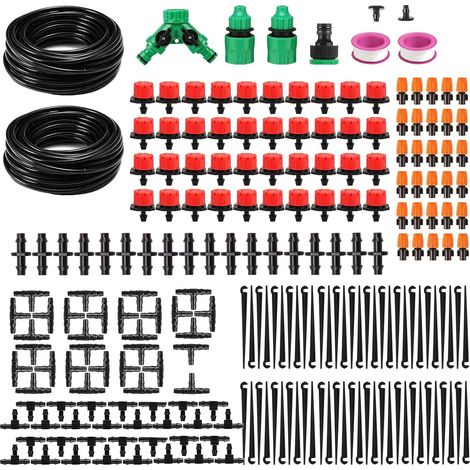 Sistema de riego para jardín, kit de riego por goteo de 220 piezas, kit de riego automático por goteo con 20+20 metros de tubería, kit de riego automático para jardín, césped, invernadero y plantas. (1/5)