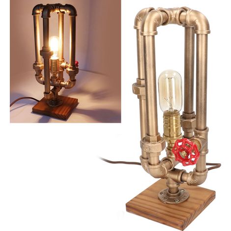 Lampe industrielle en tuyau avec ampoules E27, peinture haute température, interrupteur à volant, lampe de table steampunk pour hôtel, prise européenne 220 V (1/5)