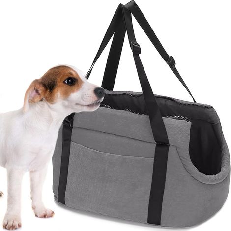 Sac à Dos de Transport pour Chiens Pliable Sac Ajustable bandoulière Voyage pour Chien Chat Animaux Animal Velours côtelé Gris (1/5)