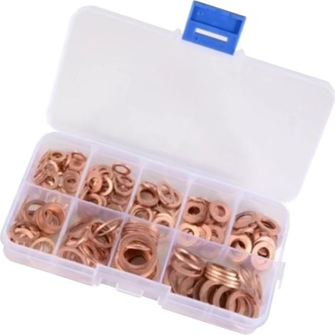 Rondelle plate cuivre M5 M6 M8 M10 M12 M14, kit de 200 joints d'étanchéité, assortiment de bagues de rechange pour bricolage et mécanique. (1/5)