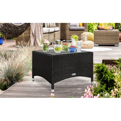 Rattan side table 58x58cm with glass top uv resistant easy to clean (1/5)