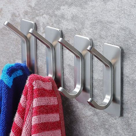 Crochets porte-serviettes/crochets adhésifs - Crochets muraux pour suspendre manteaux/peignoirs/serviettes, lot de 4 pièces pour (1/4)