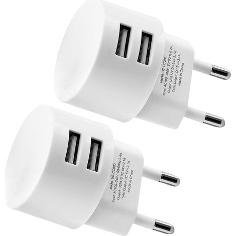 2 Pièces Double Prise USB-A 5V 2,1 A Chargeur USB Multiple Adaptateur USB Charge Rapide Adaptateur Secteur USB,pour Prises Tambours pour Téléphones Portables Tablettes et Appareils Espaces Restreints (1/5)