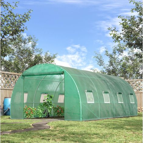 Invernadero túnel 5,9 x 3 x 2 m de acero verde con 8 ventanas y puerta enrollable DESVIAE (1/5)