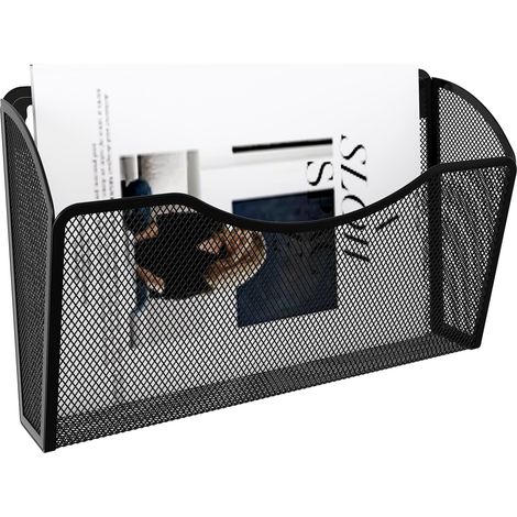 Organisateur mural à poche unique pour dossiers suspendus, classeur en maille pour format A4/lettre, rangement vertical pour courrier, idéal bureau, maison, école, noir. (1/4)