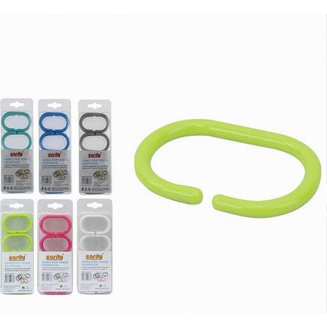Cleafe - Set 12 Pz Anelli Gancio Per Tenda Da Doccia Box Bagno Colorati In Plastica 52763 - (1/4)