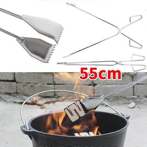 Pince à charbon de bois extensible de 55 cm pour extérieur, outil de cuisson pour barbecue et pique-nique, ustensiles de cuisine multifonctions pour feu de camp (1/5)