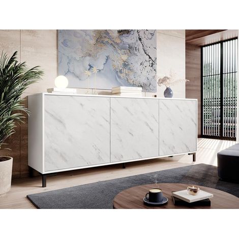 Commode de rangement Meuble universel Blanc 200x81x45cm PALACE sur pieds (1/3)