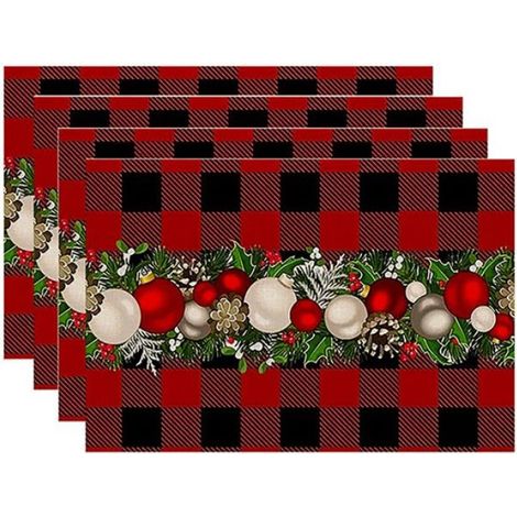 Set De Table Noel - 4 Pièces - Tissu Doux Infroissable - 45 x 30 Cm - Pour Salle À Manger Cuisine Intérieur Extérieur (1/5)