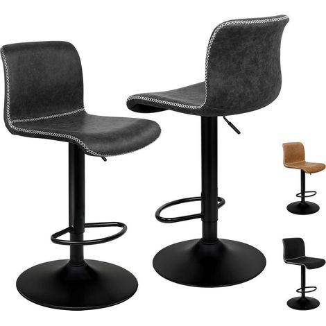 Barhocker 2er-Set mit Rückenlehne, höhenverstellbar, Kunstleder, drehbar (1/5)