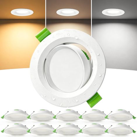 Lot de 10 Spots LED Encastrables Orientables 45°, Découpe Ø68-80 mm, 3CCT 2700K/4000K/6000K, Spots LED Extra Plats 23 mm, 5W, IP44 pour Salle de Bain et Cuisine, 230V, Blanc (1/5)