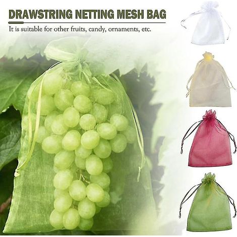 Lot de 50 sacs de protection pour fruits avec cordon de serrage, filet anti-oiseaux pour raisins et fraises, sacs de protection contre les nuisibles - 20 x 30 cm (1/5)