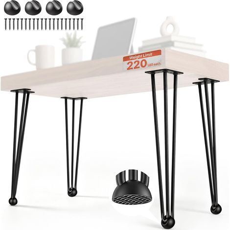 Pieds de table en épingle Lot de 4 pieds 71,1 cm 3 tiges acier au carbone charge 100 kg (1/5)