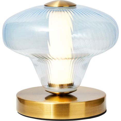 Visconte Elias Sky Blue Tinted Glass Table Lamp Integrated LED - Satin Brass (1/5)