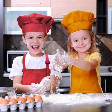 Ensemble tablier sans manches uni pour enfants (garçons et filles) – Idéal pour les cours de peinture à la gouache – Résistant aux taches – avec chapeau (1/2)