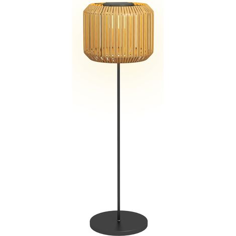 Lampe solaire d'extérieur en rotin avec lumière LED blanc chaud, lampe sur pied étanche pour jardin et terrasse, cadre en acier, Ø34 x 130 cm (1/5)